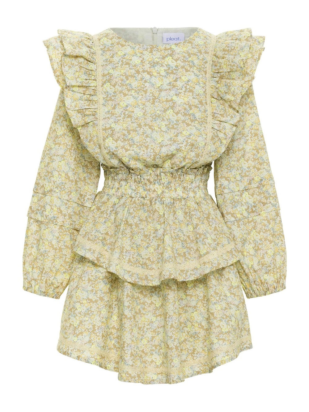 Yellow Floral Ruffle Kids Dress with Smocked Waist